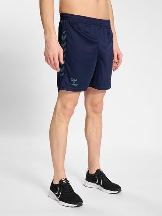 Чоловічі спортивні шорти Hummel Core Poly дихаючі, темно-сині з зеленим (розмір L)