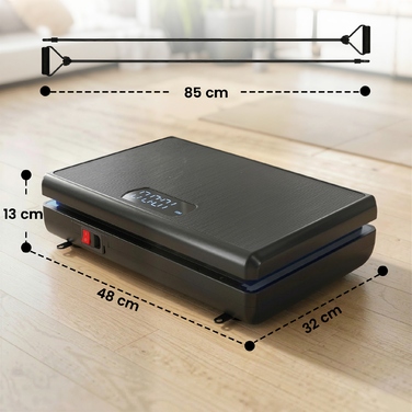 Віброплатформа з 120 рівнями інтенсивності, 5 програмами, LED-підсвіткою, гумовими амортизаторами та ременями опору