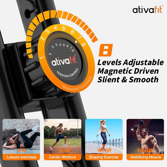 ATIVAFIT 3-в-1 складаний магнітний велотренажер для дому з ручним вимірюванням пульсу та LCD дисплеєм, фітнес-велосипед для спортсменів, чорний, компактний
