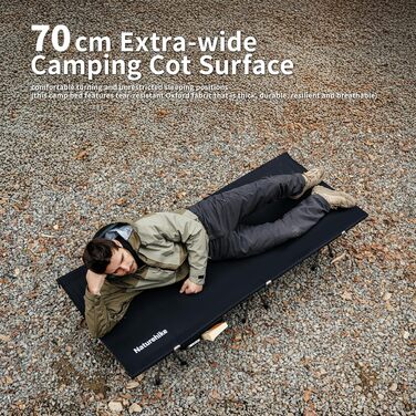 Ліжко похідне Naturehike складане, ультралегке, витримує 150 кг, регульована висота, чорне