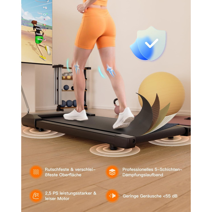 Walking Pad Lacuffy 2.5 HP: біговий доріжки для дому з керуванням через додаток, підтримка 136 кг, чорний, 90 см