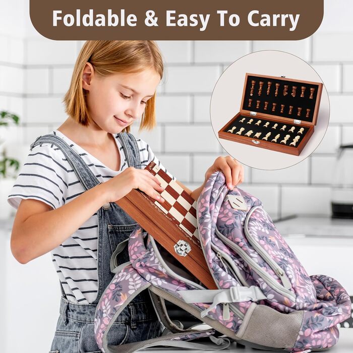Магнітний шаховий набір Mystooy з дерева, складаний, для подорожей, дитячий та дорослий, 29x29 см