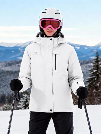 Жіноча водонепроникна куртка для сноубордингу та лижного спорту FREE SOLDIER з флісовою підкладкою, тепла зимова куртка з капюшоном, повністю проклеєні шви (XXL, Білий/Ошатний сад)