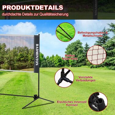 Мережа для бадмінтону Icodm портативна, регульована висота, для саду, вулиці, тренувань (5.1 м)