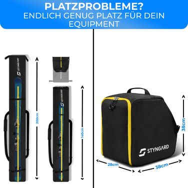Набір для сноуборду STYNGARD: сумка для сноуборда (120-160 см) та сумка для черевиків з відділенням для шолома (40 л) з вентиляційними гратами, модель St. Moritz (чорний-жовтий)