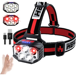 Кепка-ліхтар LED 1100 Люмен з датчиком руху, 14 режимів, червоне світло, USB-зарядка, регульований кут 90°, водонепроникність IPX4 для бігу, кемпінгу, походів, роботи в темряві