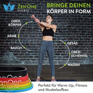Гумові еспандери ZenOne Sports® для фітнесу, 6 рівнів опору (X-Light - XX-Heavy) + посібник з тренувань. Для підтягувань, силових тренувань.