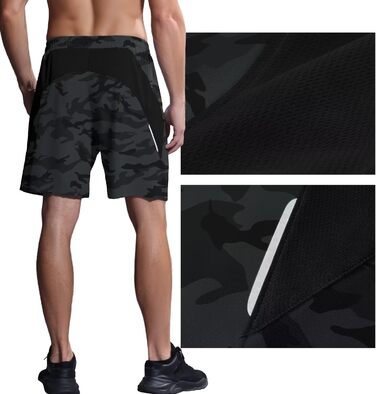 Шорти спортивні чоловічі HMIYA, шорти для бігу, дихаючі, з кишенею на блискавці, камуфляж сірий (6XL)