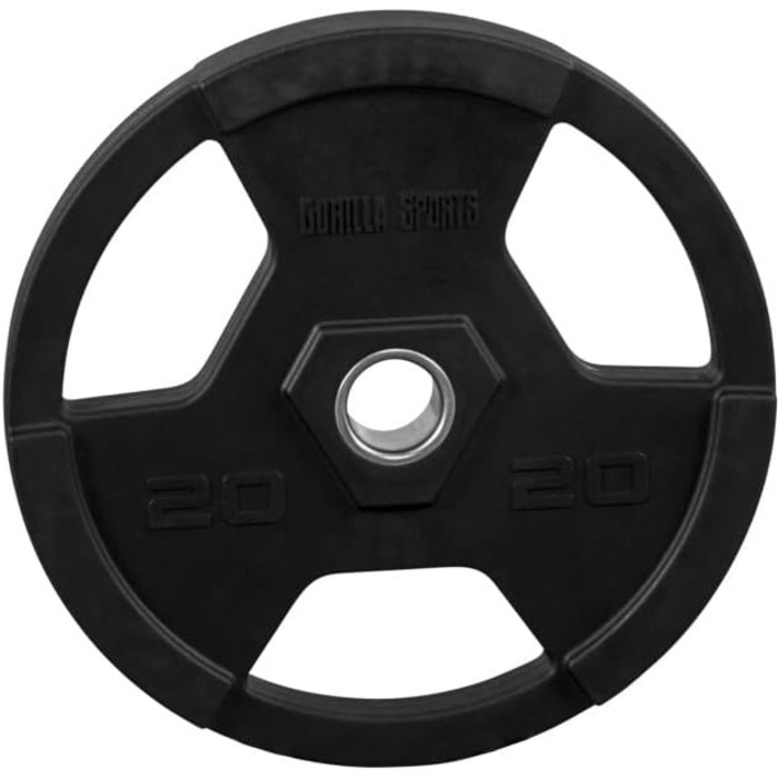 Олімпійські диски для штанги GORILLA SPORTS 1,25-25 кг, тригрип, 50 мм, пластик, чорні