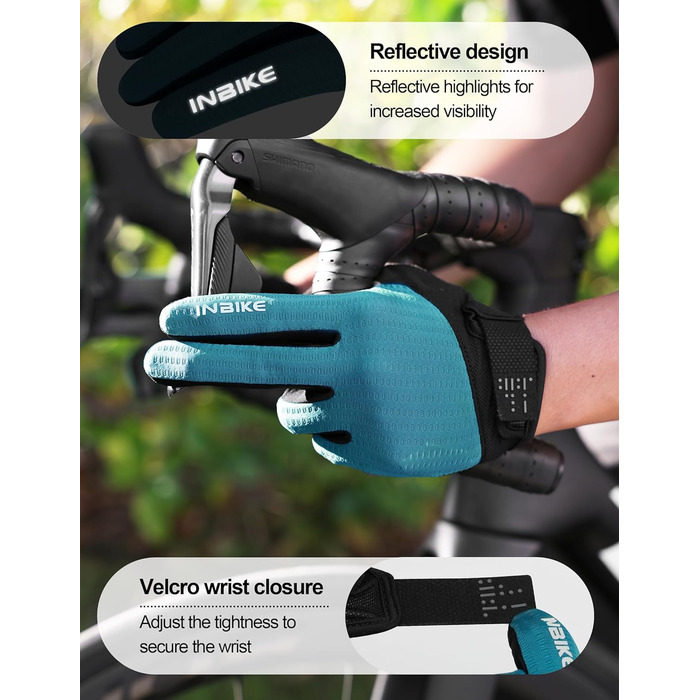 Велосипедні рукавички INBIKE для чоловіків, 2 пальці, сенсорний екран, ударостійкі, дихаючі, IHC406 (Блакитний, S)