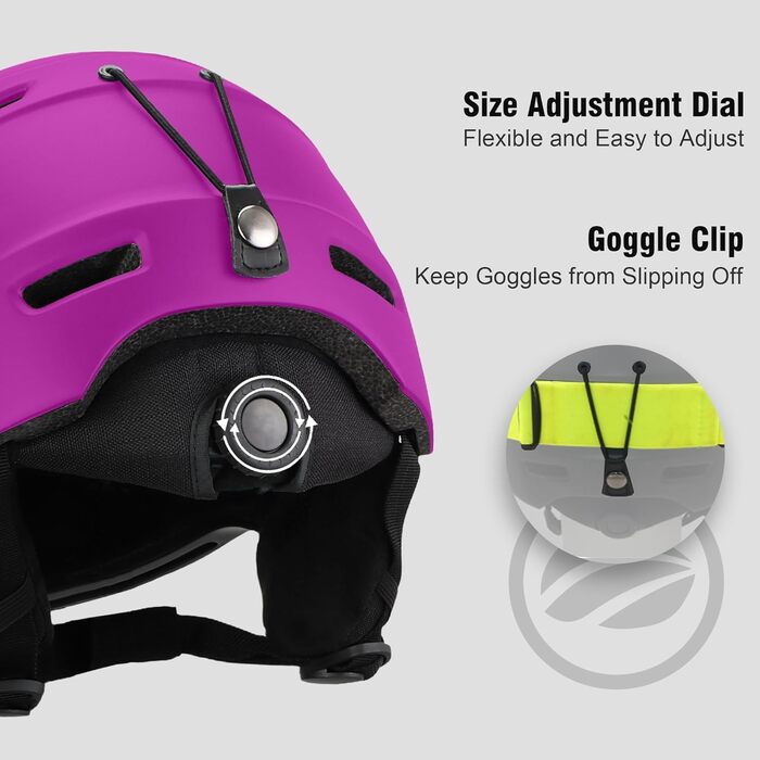 Шолом гірськолижний для дорослих, чоловічий, жіночий, дитячий. Сертифікований шолом для катання на лижах та сноуборді (фіолетовий, M: 54-58 см)