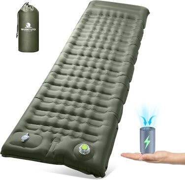 Isomatte Camping Саморозкладаючася, 12 см, Товста Надувна Матрац для Туризму, Водонепроникна Матрац з Ніжкою-Накачувачем та Подушкою, Анти-Тріпстоп Спальник для Піших Походів та Пляжу, Оливковий (Армійний)