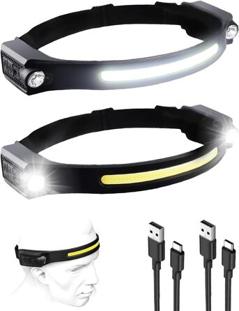 Ліхтар на голову LED перезаряджається, 1200 люмен, сенсор, 2 прожектори, 230°, COB, 5 режимів, 12 годин роботи, IPX4, водонепроникний, для бігу, кемпінгу, чорний