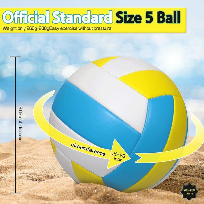Волейбольний м'яч для пляжу та залу: тренувальний, розмір 5, з рюкзаком та насосом
