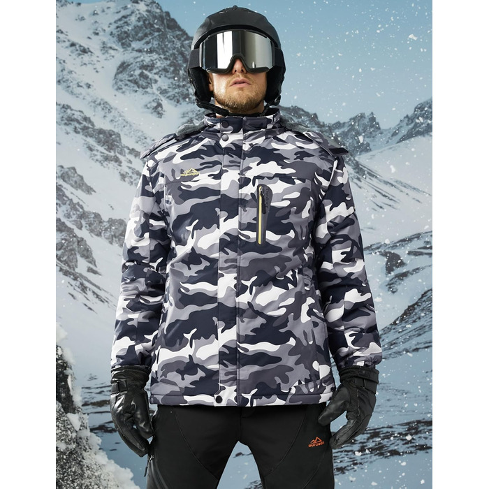 Чоловіча зимова флісова куртка MAGCOMSEN з підкладкою, для катання на лижах, Outdoor, вітронепроникна, водонепроникна, тепла, функціональна куртка з капюшоном для походів та кемпінгу (Чорний-Камуфляж, L)