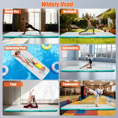 Надувна гімнастична матка Tumble Track, 3м/4м/5м, 10см, антиковзаюча, для дому, спорту, йоги, фітнесу, челедингу, водного спорту (зелена, 300x100x10 см)