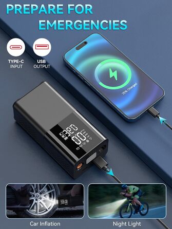 Електричний компресор WYRIAZA 10000mAh, 150PSI, портативний насос для авто, велосипедів, мотоциклів, цифровий LED дисплей