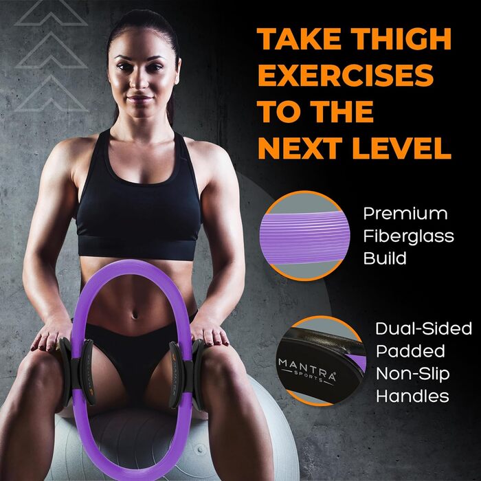 Кільце для пілатесу MANTRA SPORTS: тренажер для м'язів тазу та стегон, фітнес-кільце для дому, тренажер для ніг, стегон та сідниць, для жінок та чоловіків, кольори: бірюзовий та фіолетовий (для зросту 150-175 см)