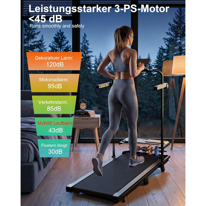 Складана бігова доріжка MJWW Raceable Walking Pad з нахилом 6-9%, 3.0 HP, керування через додаток, AI-тренування, LED-дисплей, для дому та офісу (Чорна, 95 см)