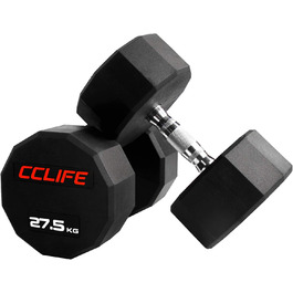 Гантелі CCLIFE шестигранні з гумовим покриттям, набір 2 шт. по 10 кг, чавунні, хромовані ручки, для фітнесу та жиму лежачи