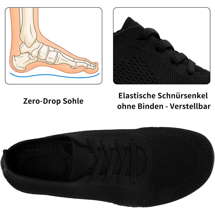 Жіночі кросівки Barfuss - легкі та зручні тапочки для дому та занять спортом, чорного кольору, розмір 39 EU