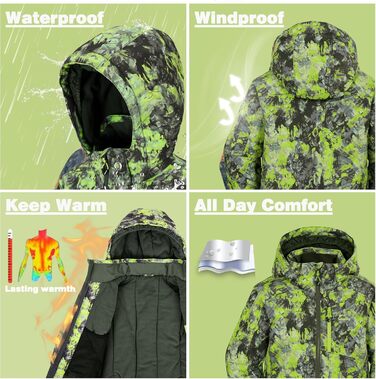 SNOWER Дитячий зимовий комбінезон для хлопчика з капюшоном, теплий гірськолижний костюм, кольорове зелений, 6-7 років