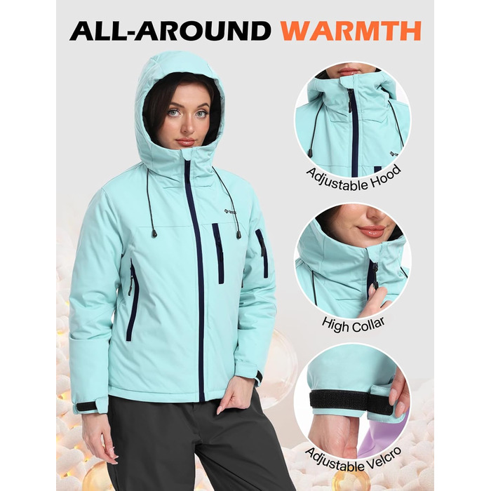 Жіноча лижна куртка GEMYSE з інтегрованими захисними ременями, тепла зимова куртка, водонепроникна, вітронепроникна та дихаюча, для активного відпочинку на природі (Morgenvioett, S, Wasserblau)