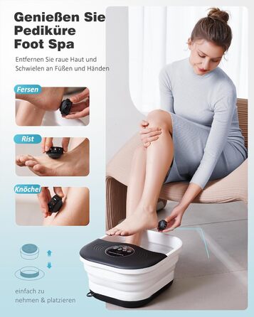 Ванночка для ніг з масажем та підігрівом – складана ванночка для ніг з бульбашками та пемзою, масажер для ніг з водою та 8 роликів – ідеальний подарунок (Чорний)