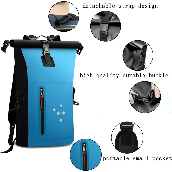 SCHITEC Водонепроникний рюкзак Dry Bags 25L з рол-топ закриттям для подорожей, каякінгу, рафтингу, риболовлі, кемпінгу та пляжу (Блакитний)