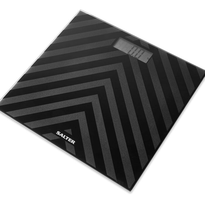 Цифрова ваги для ванної Salter SA00287, скло, 180 кг, чорний Chevron, LCD-дисплей, батарейки, миттєве вимірювання
