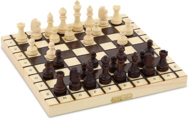 Дерев'яна шахова дошка з фігурами, складана, 20x20 см – шахи для дітей і дорослих, дорожній набір, традиційний дизайн, преміум-якість