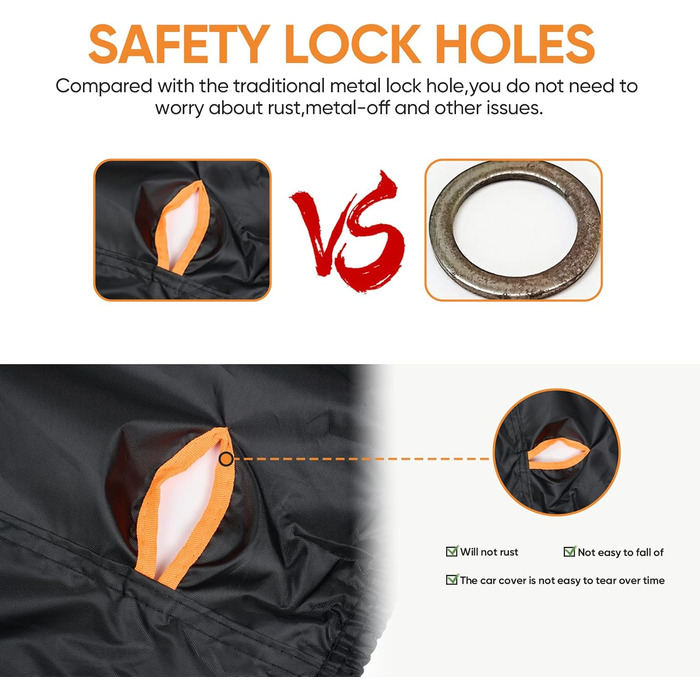 Накладна ковдра для мотоцикла Neverland Outdoor, 295x110x140 см, водонепроникна, 300D, гараж для мотоцикла, внутрішнє використання, з отворами для замка, світловідбиваюча, чорно-помаранчевий колір
