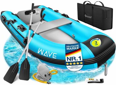 Надувний човен KESSER Wave 230-320 см (6 елементів): човен, лавка, насос, весла, ремкомплект, сумка. Можливість встановлення мотора, для солоної води.