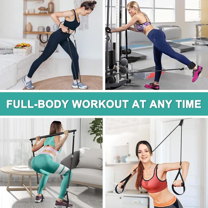 Pilates Bar WenYa з гумовими стрічками для фітнесу та йоги (81.6 кг, латекс, з анкерним ременем та кріпленням на двері) для жінок