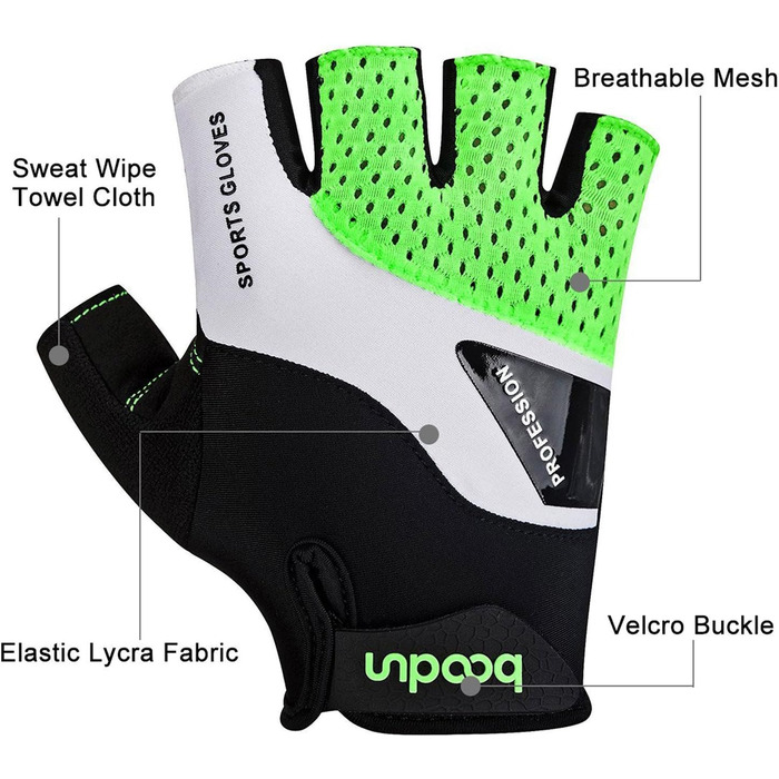 Велосипедні рукавички для чоловіків та жінок, напівпальцеві, дихаючі, антиковзні - зелені, розмір L