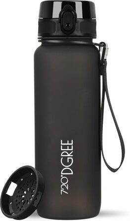 Спортивна пляшка для води 720°DGREE uberBottle 750 мл, мотиваційна шкала, знімна ручка, сито, BPA-free, тритан, для спорту, фітнесу, велосипеда, чорна