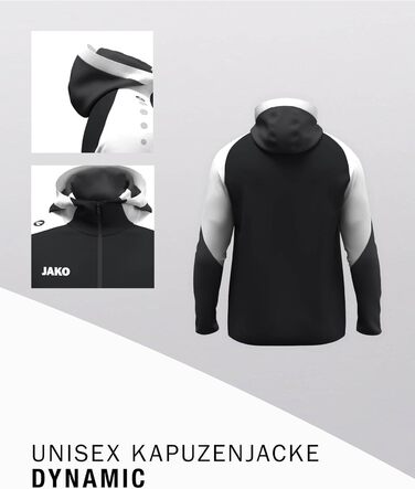 Чоловіча спортивна куртка з капюшоном JAKO Dynamic, розмір 4XL, чорна/біла/антрацит