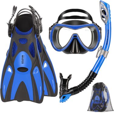 Комплект для снорклінгу OutdoorMaster Mobula для дорослих: маска, ласти, трубка з панорамним оглядом, антифог, Dry Top, для плавання та дайвінгу, сірий/чорний, S/M