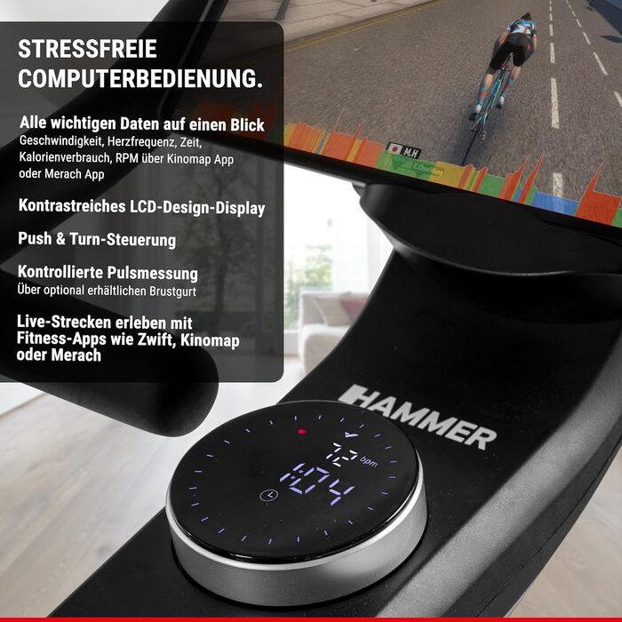 Велотренажер HAMMER Speedbike Speed Race X, 20 кг маховик, домашній спінбайк, сумісний з Kinomap і Zwift, навантаження до 130 кг