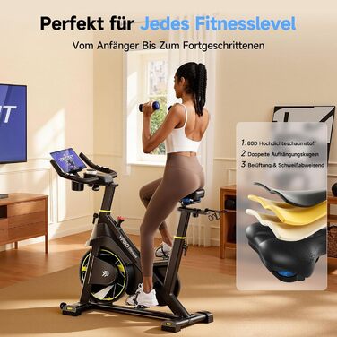 YPOO Велотренажер для дому, тихий велотренажер з регульованим магнітним опором, велотренажер для кардіотренувань з комфортним сидінням, тримачем для планшета, LED-монітором, до 160 кг, чорний