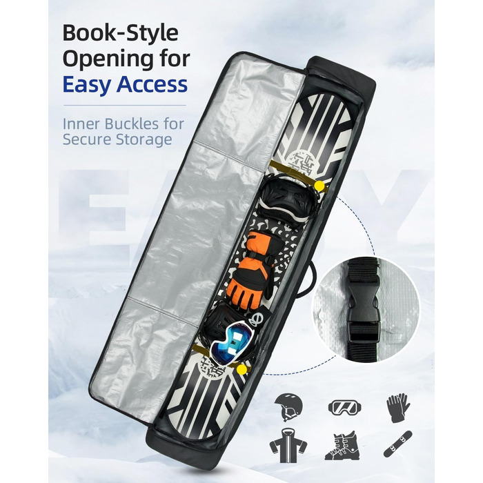 Чохол для сноуборду Abahub, водонепроникний, чорний, 163 см. Підходить для аксесуарів та перевезень літаком