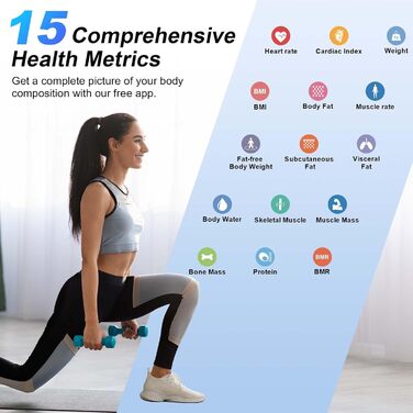 Ваги Healthkeep для вимірювання складу тіла: жир, м'язи, BMI, частота серця. Цифрова вага з дисплеєм, підключення до iOS та Android. Темний ціановий колір.