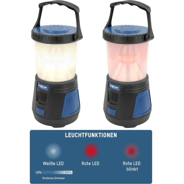 Ліхтар кемпінговий LED ANSMANN CL600B: 600 люмен, 360° світло, регулювання яскравості, водонепроникність IPX4, 3 режими (білий, червоний, червоний блимає), на батарейках