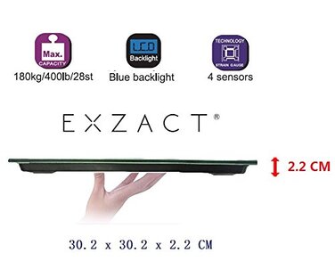 Цифрова вага для тіла та аналізу жиру Exzact з підключенням до APP (iOS & Android) - Bluetooth - Максимальне навантаження 180 кг - kg/st/lbs - Електронна вага