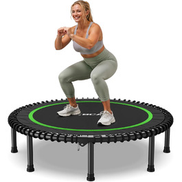 Трамплін для дому BCAN Fitness, діаметр 102/122 см, з пружинами/ bungee-шнурами, для дорослих до 250 кг, з регульованими ручками, тихий та з низькою вібрацією. Зелений/Чорний (122 см)