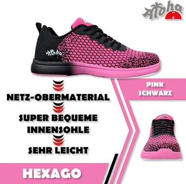 Жіноче/Чоловіче/Юнацьке взуття для боулінгу Aloha HexaGo – для правші та лівші, рожево-чорне, 37 EU