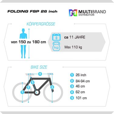 Складаний велосипед Probike Multibrand 26 дюймів, 18 швидкостей, повна амортизація, для чоловіків, жінок та підлітків, чорний з червоним, зріст 160-180 см