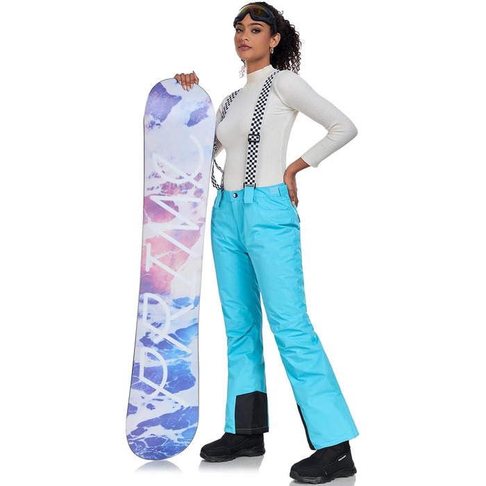 Штани для сноуборду та гірськолижного спорту ALSOGO: водонепроникні, вітронепроникні, з підтяжками, для жінок, зимові, знімні підтяжки, снігозахисний клапан, теплі, для активного відпочинку, синього кольору