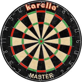 Дартборд Karella Master з сизалю для турнірів, комплект із 2 наборами дротиків Steeldart Blackstar та лінією для кидків
