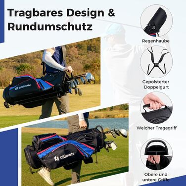 GYMAX Комплект гольф-клубу для чоловіків, повний набір гольф-клубу з драйвером #1, фейрвеєм #3, гібридом #5, залізом #5, #6, #7, #8, #9, #P, #S, паттером, 3 чохлами та переносною сумкою, блакитний